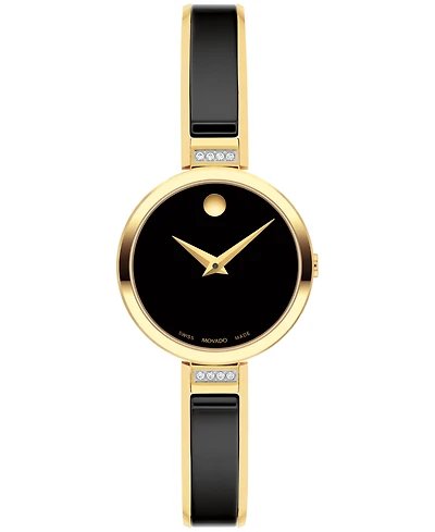Movado Women's Moda Swiss Quartz Black Ceramic Yellow Pvd Bangle Watch 24mm