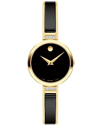Movado Women's Moda Swiss Quartz Black Ceramic Yellow Pvd Bangle Watch 24mm