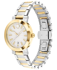Movado Women's Vizio Swiss Quartz Silver-Tone Stainless Steel Light Yellow Pvd Bracelet Watch 32mm