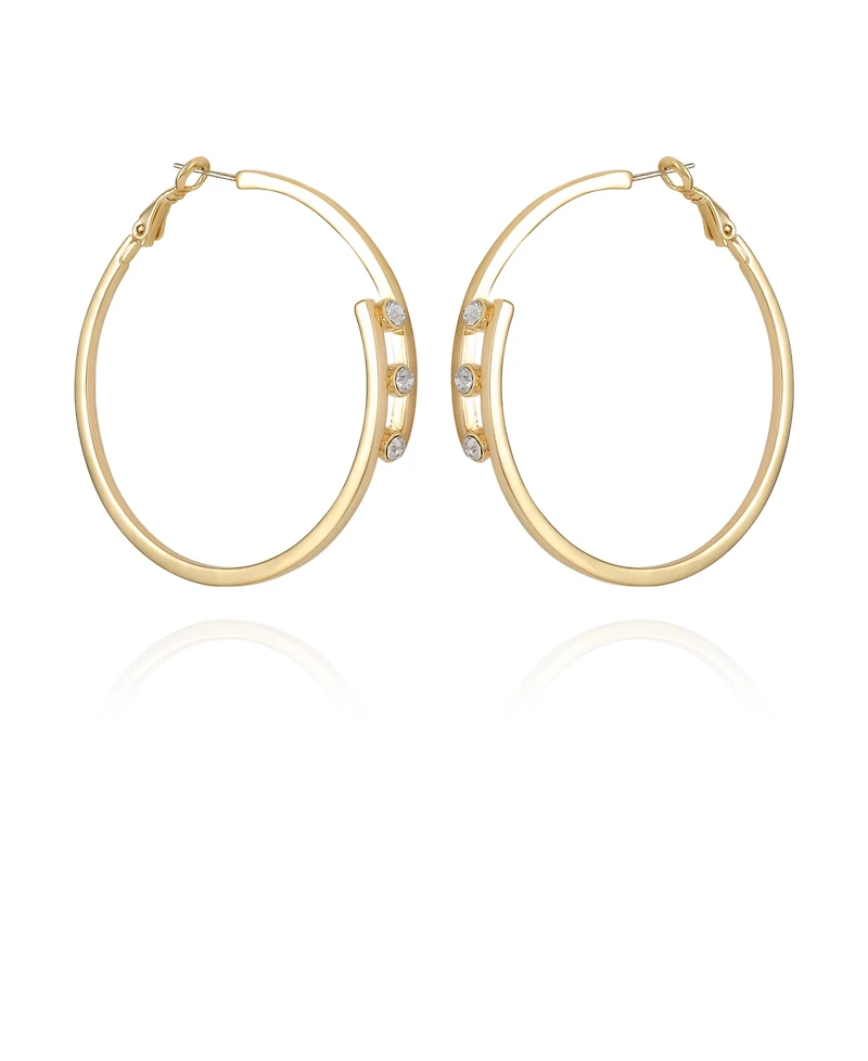 Vince Camuto 14K Gold-Plated and Crystal 3 Stone Hoop Earring