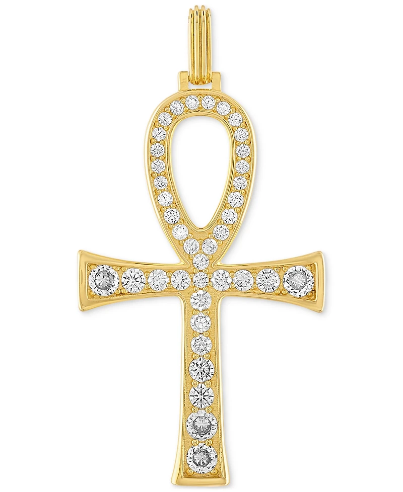 Esquire Men's Jewelry Cubic Zirconia Ankh Pendant in 14k Gold-Plated Sterling Silver, Created for Macy's