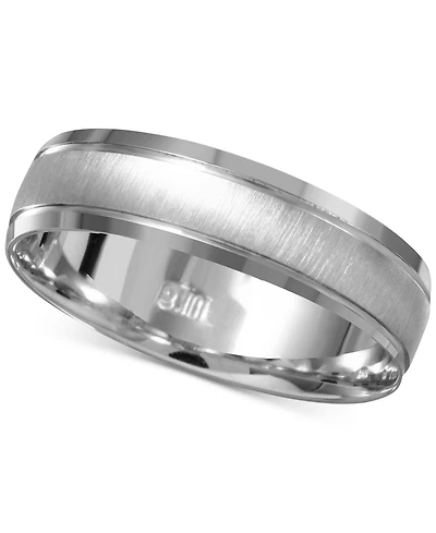 Men's Beveled Edge Satin Finish Comfort Fit Wedding Band 14k White Gold