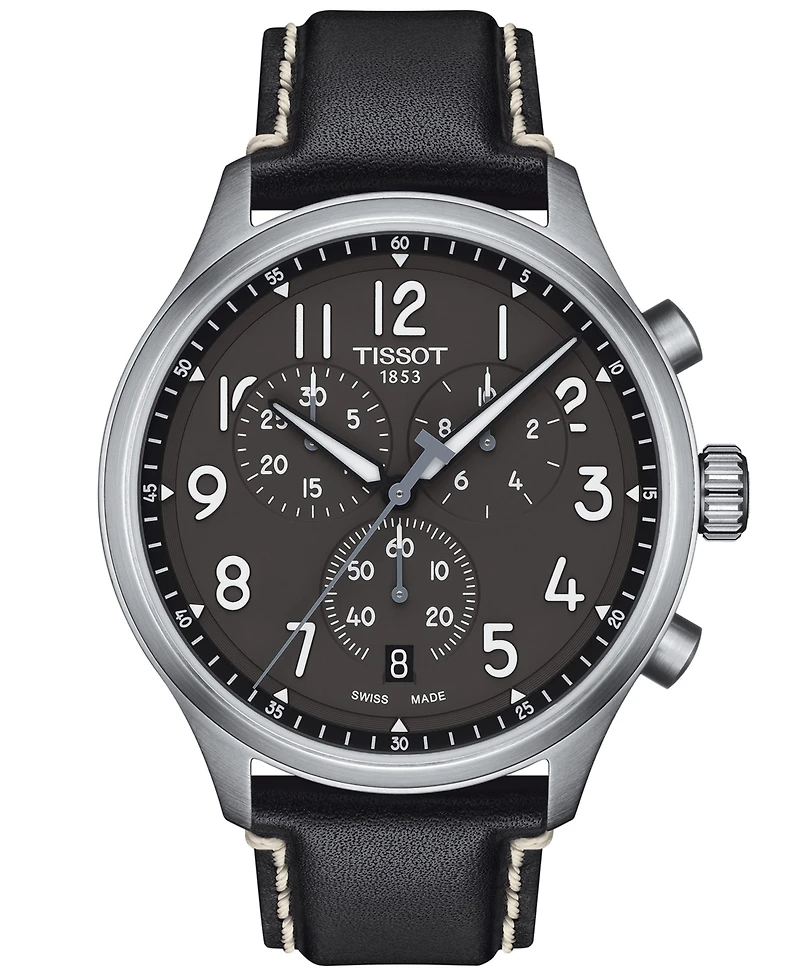 Tissot Men's Swiss Chronograph Xl Anthracite Leather Strap Watch 45mm