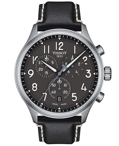 Tissot Men's Swiss Chronograph Xl Anthracite Leather Strap Watch 45mm