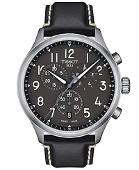 Tissot Men's Swiss Chronograph Xl Anthracite Leather Strap Watch 45mm