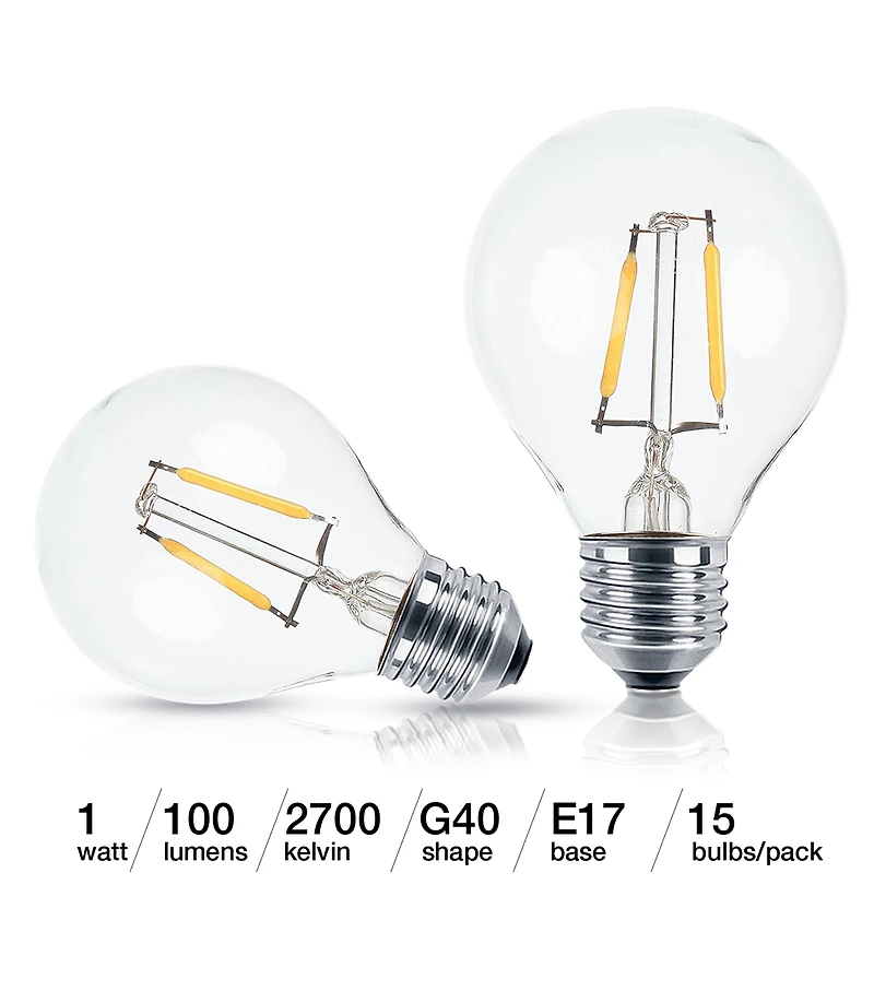 Brightech 15 Pack Bulbs - G40 Edison Bulb, 1 Watt, 2700K Soft White Hue