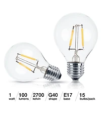 Brightech 15 Pack Bulbs - G40 Edison Bulb, 1 Watt, 2700K Soft White Hue