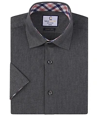 Suslo Couture Men's Slim Fit Linen Look Short Sleeve Button Down Shirt