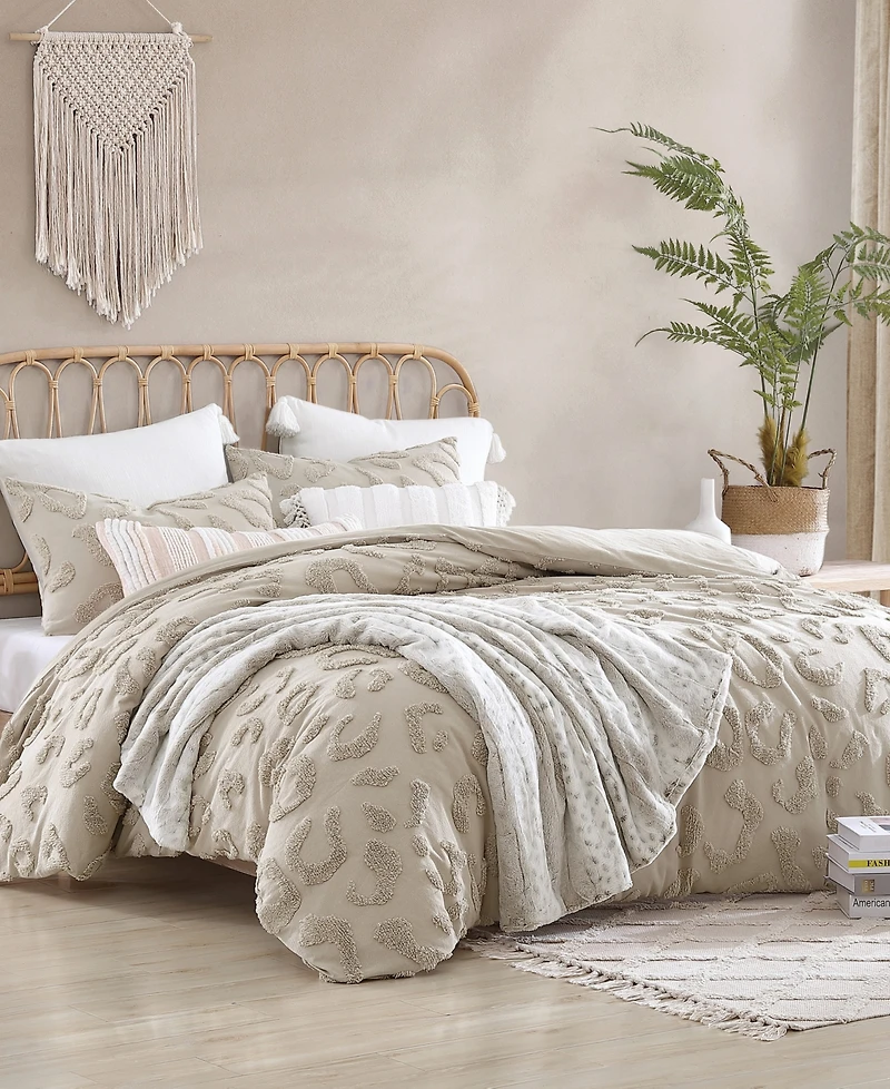 Peri Home Chenille Leopard Linen 3 Piece Comforter Set, Full/Queen