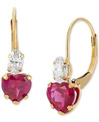 Lab-Grown Pink Sapphire (2 ct. t.w.) & Cubic Zirconia Heart Drop Earrings in 14k Gold