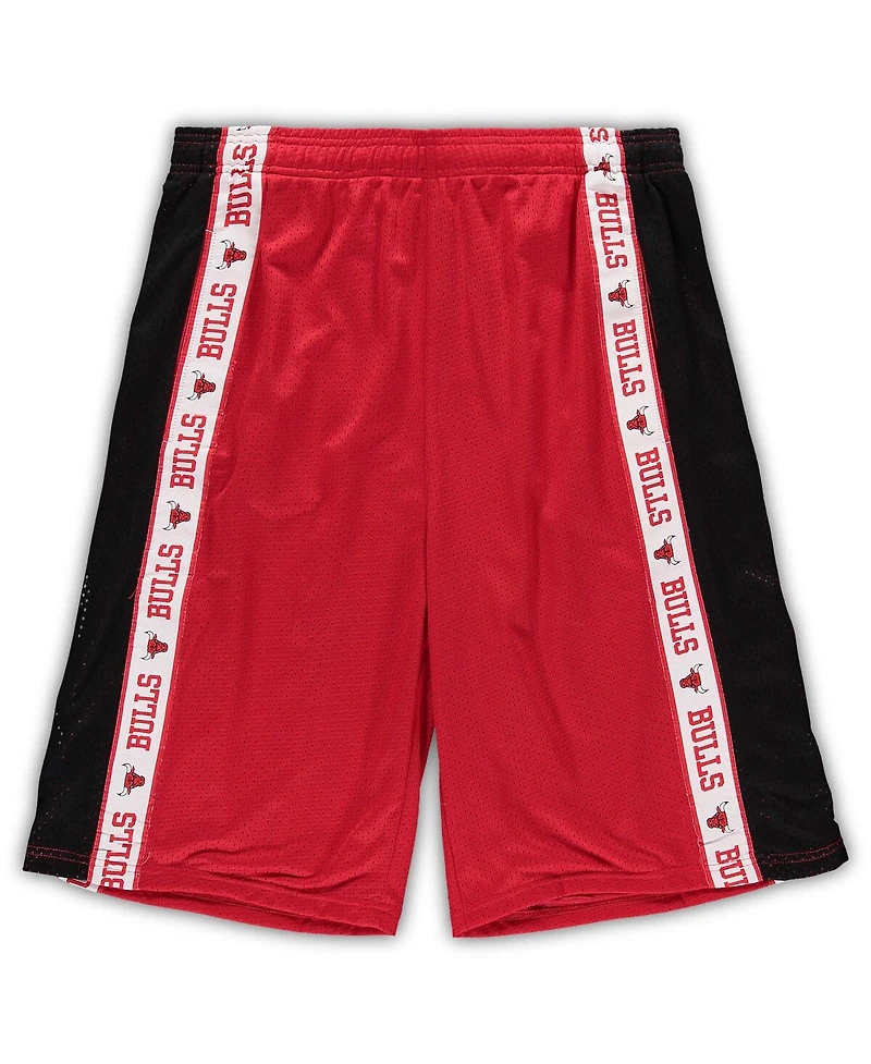 Men's Fanatics Red and Black Chicago Bulls Big and Tall Tape Mesh Shorts