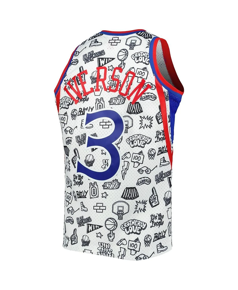 Men's Mitchell & Ness Allen Iverson White Philadelphia 76ers 1996-97 Hardwood Classics Doodle Swingman Jersey