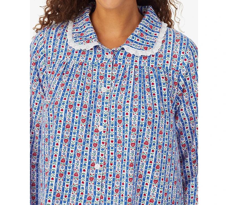 Lanz of Salzburg Cotton Lace-Trim Flannel Nightgown