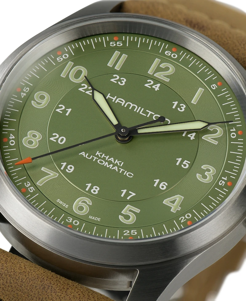 Hamilton Men's Swiss Automatic Khaki Field Brown Leather Strap Watch 38mm