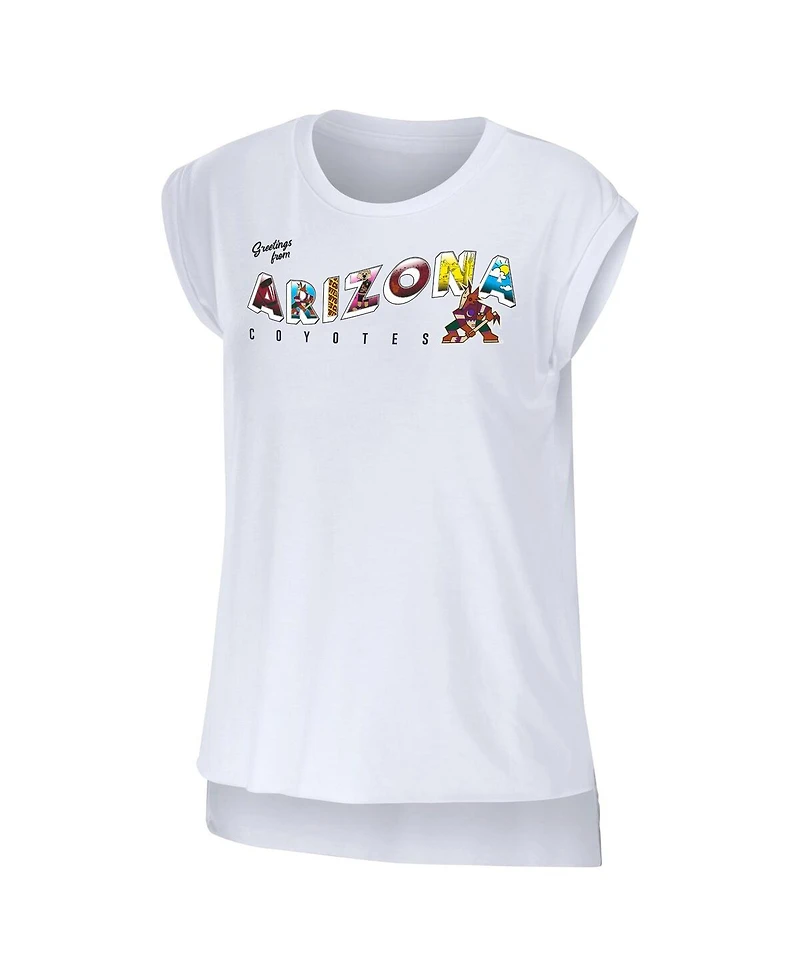 Women's Wear by Erin Andrews White Arizona Coyotes Greetings From Muscle T-shirt