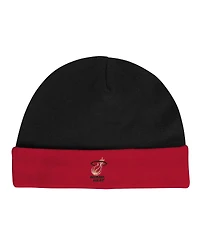 Infant Boys and Girls Mitchell & Ness Black, Red Miami Heat Hardwood Classics Bodysuits and Cuffed Knit Hat Set