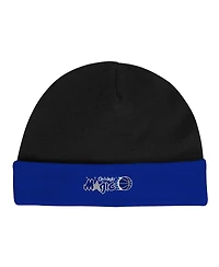 Infant Boys and Girls Mitchell & Ness Black, Blue Orlando Magic Hardwood Classics Bodysuits Cuffed Knit Hat Set