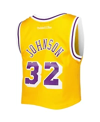 Women's Mitchell & Ness Magic Johnson Gold Los Angeles Lakers 1984 Hardwood Classics Crop Player Tank Top