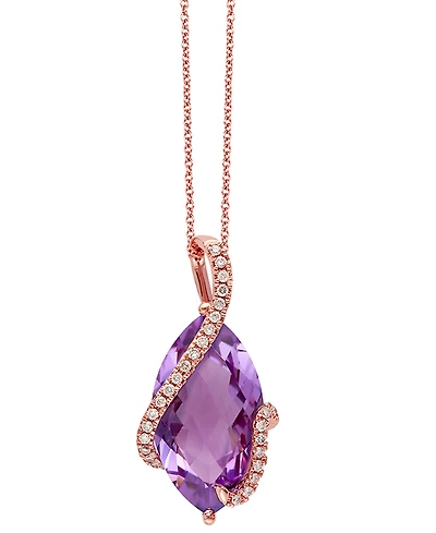 Effy Amethyst and Diamond (1/8 ct. t.w.) Marquise Wrap Pendant in 14k Gold (Also in Green Amethyst, Citrine, London Blue Topaz)