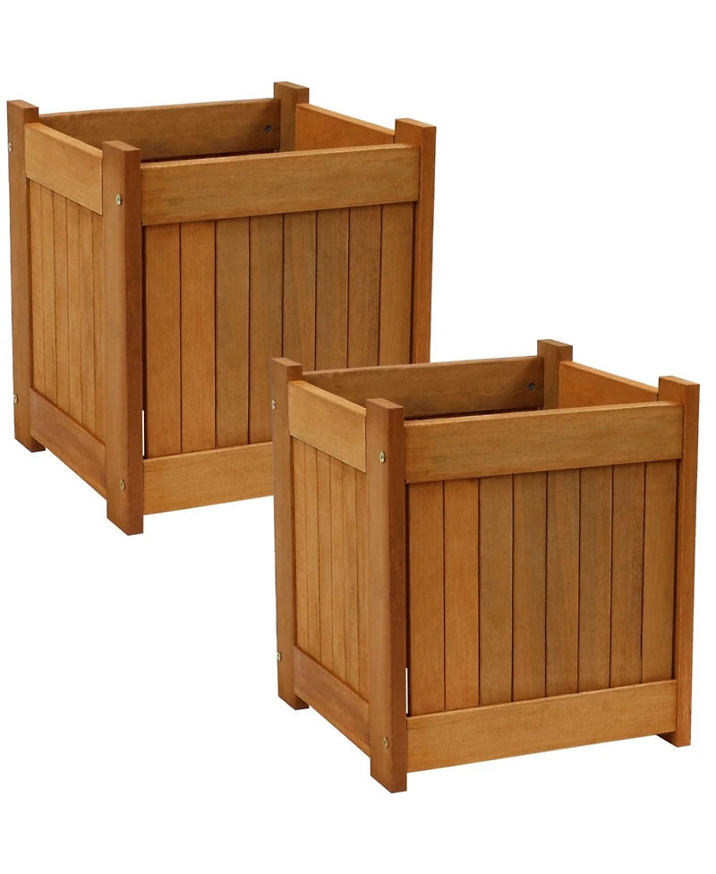 Meranti Wood 16-Inch Square Planter Box with Teak Oil Finish - Set of 2