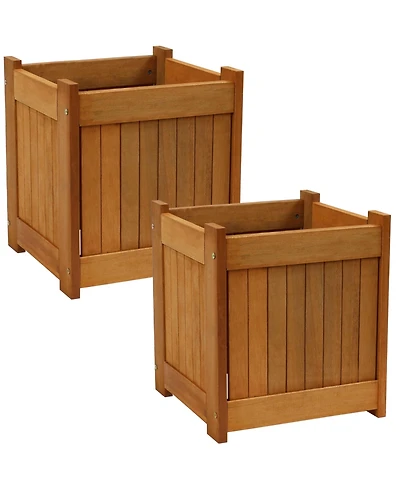 Meranti Wood 16-Inch Square Planter Box with Teak Oil Finish - Set of 2