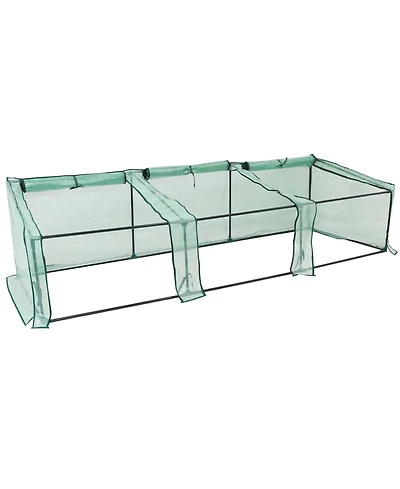 Outdoor Portable Mini Cloche Greenhouse with 3 Zipper Doors and Slanted Top - Green