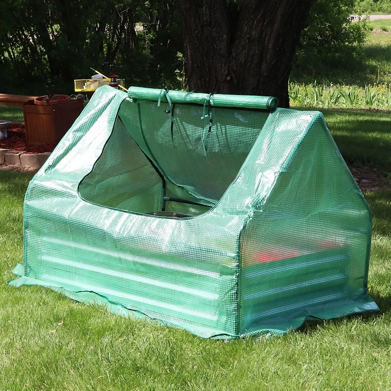 Raised Garden Bed with Cover Outdoor Mini Greenhouse Kit with 2 Zippered Doors - Green - 4' x 3'