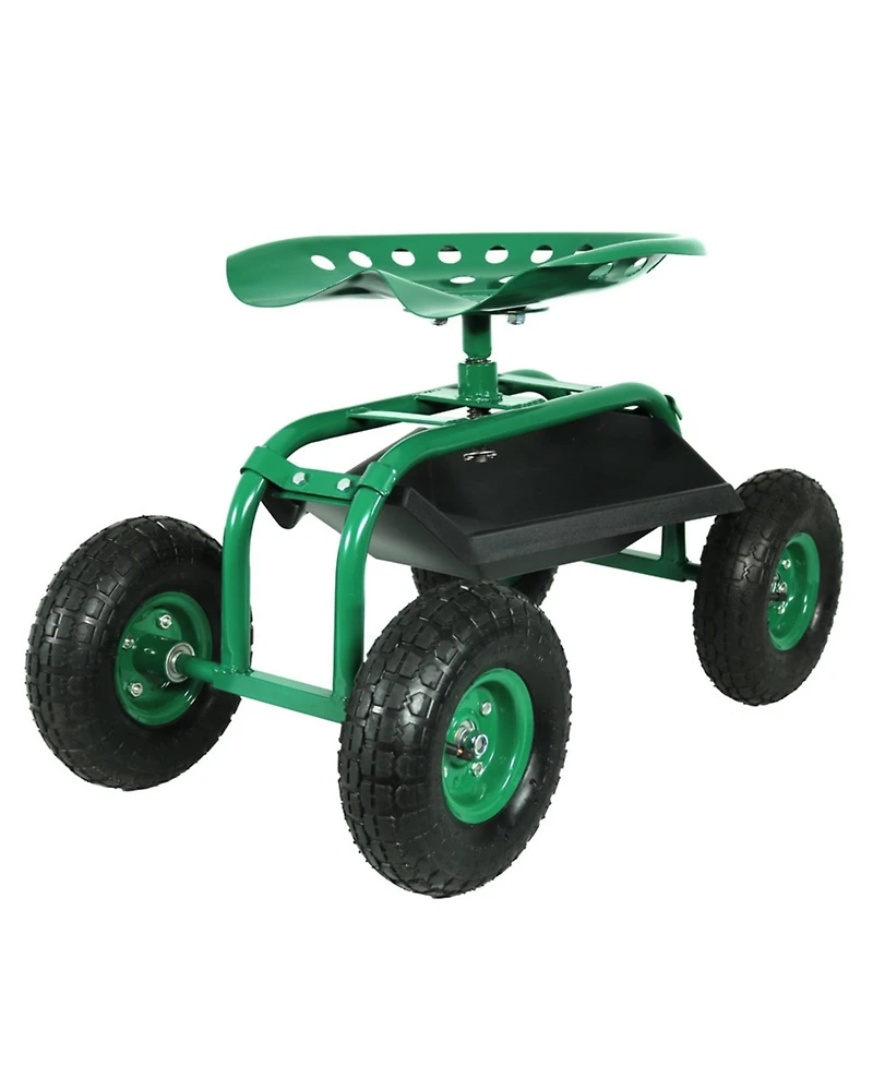 Rolling Garden Cart Scooter with Wheels and Tool Tray - 360-Degree Swivel Seat - Green