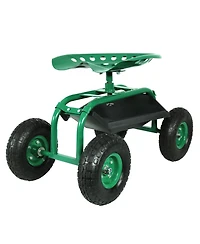 Rolling Garden Cart Scooter with Wheels and Tool Tray - 360-Degree Swivel Seat - Green