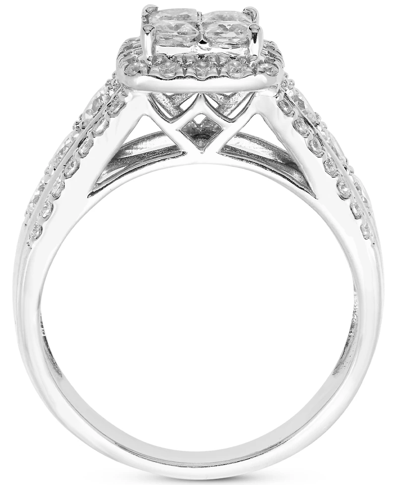 Diamond Princess & Round Halo Cluster Engagement Ring (1-5/8 ct. t.w.) in 14k White Gold