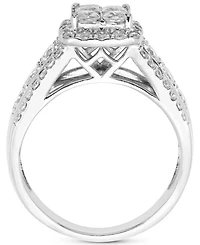 Diamond Princess & Round Halo Cluster Engagement Ring (1-5/8 ct. t.w.) in 14k White Gold