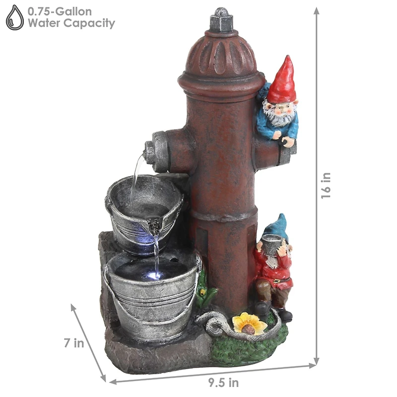 16"H Electric Polyresin Gnomes Climbing Fire Hydrant Outdoor Water Fountain with Led Light