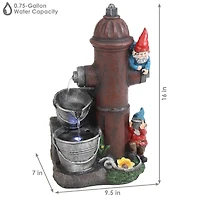 16"H Electric Polyresin Gnomes Climbing Fire Hydrant Outdoor Water Fountain with Led Light