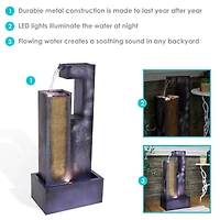 Cascading Tower 32-Inch Outdoor Metal Fountain with Led Lights - Electric Submersible Pump with Adjustable Flow