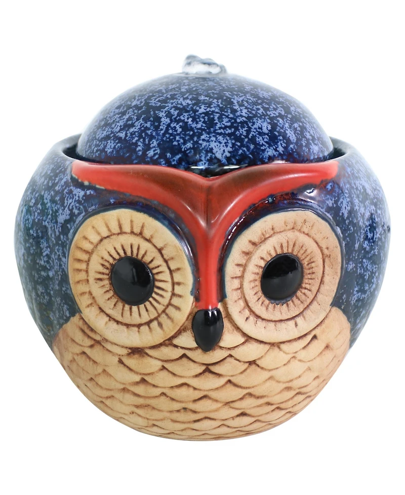 Indoor Home Office Decorative Smooth Glazed Ceramic Owl Tabletop Water Fountain Feature - 7"