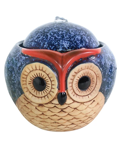 Indoor Home Office Decorative Smooth Glazed Ceramic Owl Tabletop Water Fountain Feature - 7"