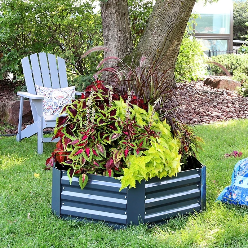 11.75" H Raised Metal Garden Bed - Galvanized Raised Garden Bed Outdoor for Vegetables and Flowers - Dark Gray - Hexagon