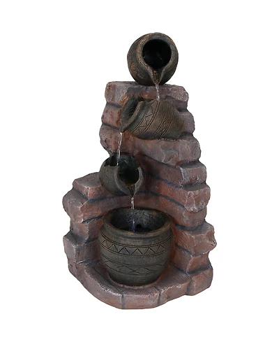 Sunnydaze Decor Crumbling Bricks and Pots 27-Inch Solar Fountain with Led Lights and Battery-Powered Backup - Submersible Pump