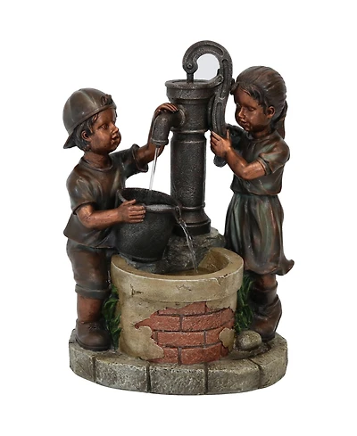 Sunnydaze Decor 24-Inch Jack and Jill at Farmhouse Pump Outdoor Water Fountain - Electric Submersible Pump with Adjustable Flow