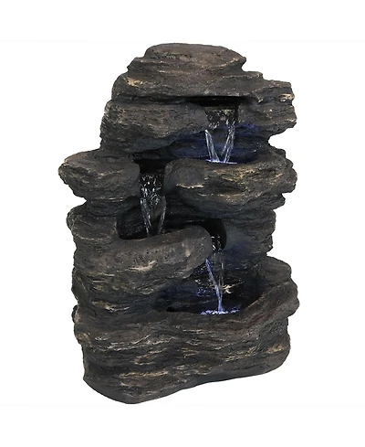Sunnydaze Decor Rock Falls 24-Inch Resin Outdoor Water Fountain with Led Lights