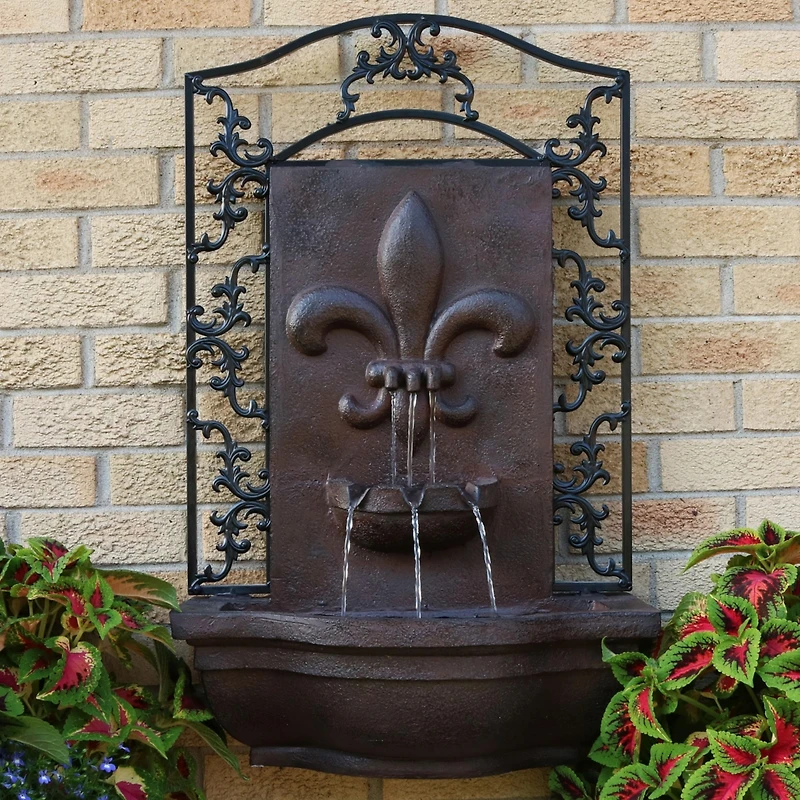 Sunnydaze Decor French Lily 33-Inch Polystone Outdoor Solar Wall Fountain - Iron Finish