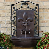 Sunnydaze Decor French Lily 33-Inch Polystone Outdoor Solar Wall Fountain - Iron Finish