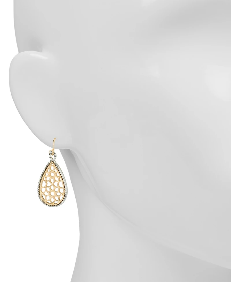 Patricia Nash Two-Tone Pave Lace-Look Tear-Shape Drop Earrings