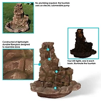 Sunnydaze Decor Stone Springs 41-Inch Polyresin Rock Waterfall Fountain with Led Lights - Electric Submersible Pump