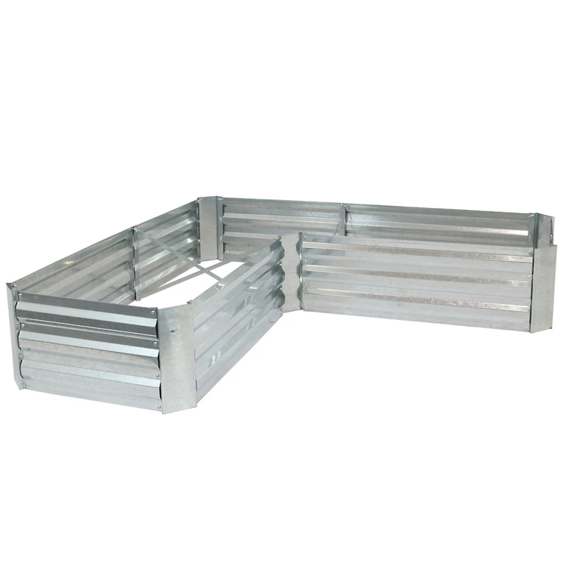 Outdoor Galvanized Steel L-Shaped Raised Garden Bed for Plants, Vegetables, and Flowers - 59.5"