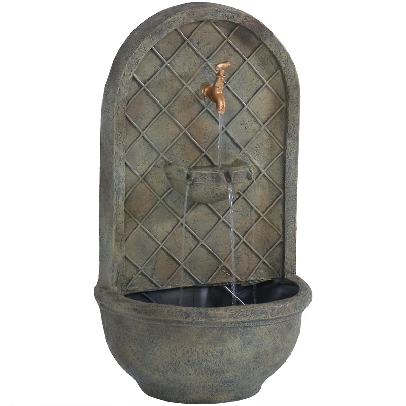 Messina 26-Inch Polystone Outdoor Wall Water Fountain - Electric Submersible Pump - Florentine Stone Finish