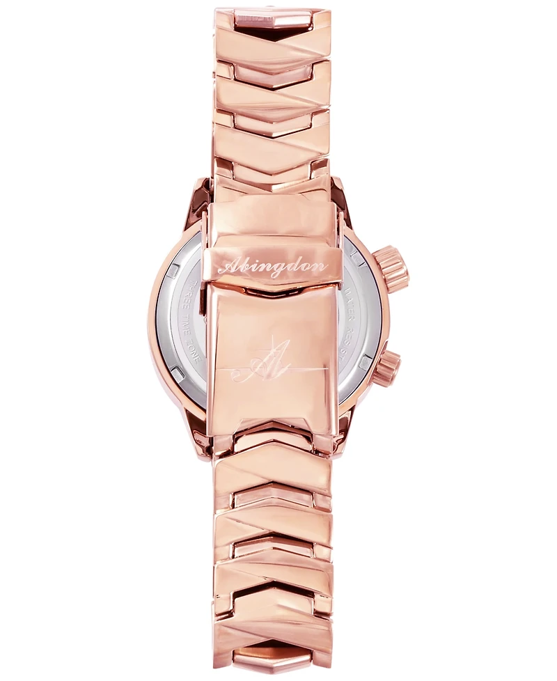 Abingdon Co. Women's Elise Swiss Tri-Time Rose Gold-Tone Ion-Plated Stainless Steel Bracelet Watch 33mm