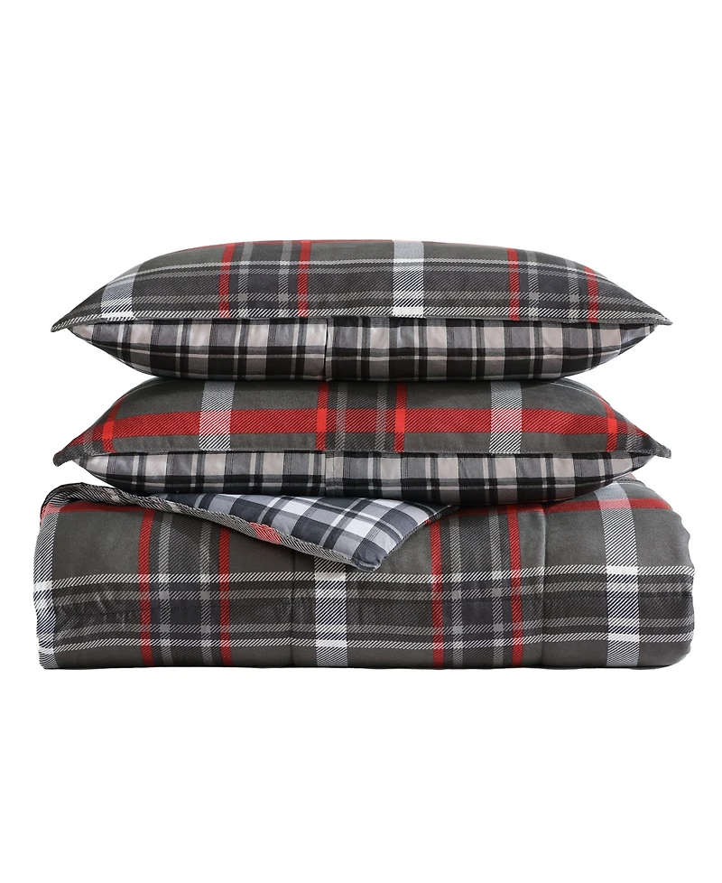 Closeout! Eddie Bauer Willow Plaid Microsuede Reversible Comforter Set, King