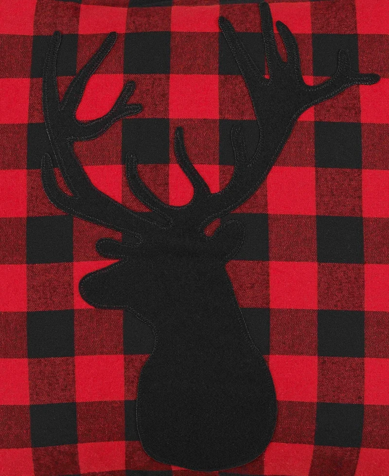 Eddie Bauer Cabin Plaid Stag Head Cotton Yarn Dye Flannel Reversible Decortive Pillow, 20" x 20"