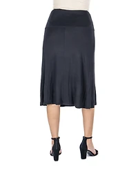 24seven Comfort Apparel A Line Elastic Waist Knee Length Skirt